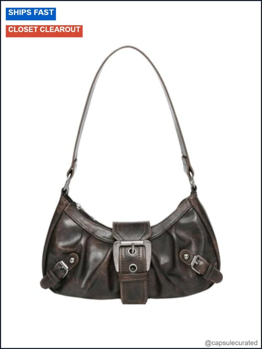 Y2K Hobo Bag for Women, Faux Leather Shoulder Purse Goth Punk Crescent Underarm